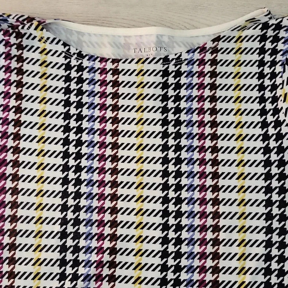 🛍Talbots Colorful Houndstooth Plaid Pattern 3/4 Sleeve Blouse Womens Medium - Picture 5 of 6